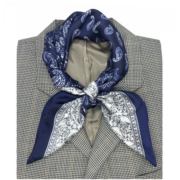 ✨Luxury Elegant Women Square Silky Soft Scarf Head Top hijab Navy Floral Paisley - Picture 1 of 5